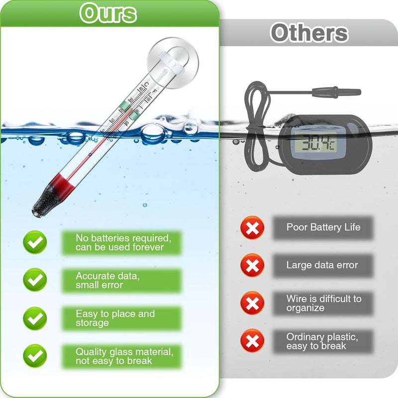 Dreyoo 2 Pcs Floating Aquarium Thermometers, Floating Glass Aquarium Thermometer with Suction Cup, Mercury Free Large Standing Thermometer for Freshwater and Saltwater Fish - Image 4